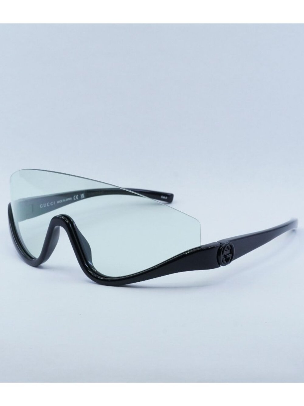 Gucci GG1650S 005 Shiny Black Shield Frame, Green Lenses